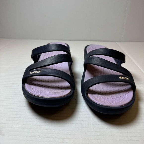 Crocs Iconic Comfort Navy Blue Slip On Sandals - Picture 4 of 13